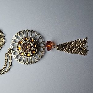 Daisy Fuentes Pendant Necklace with Rhinestones and Chain Tassel